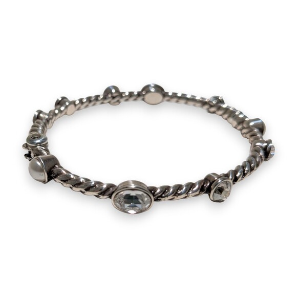 Brighton Monte Carlo Silver Hinged Bangle Bracelet w/ Rhinestones Faux Pearls - Picture 1 of 6